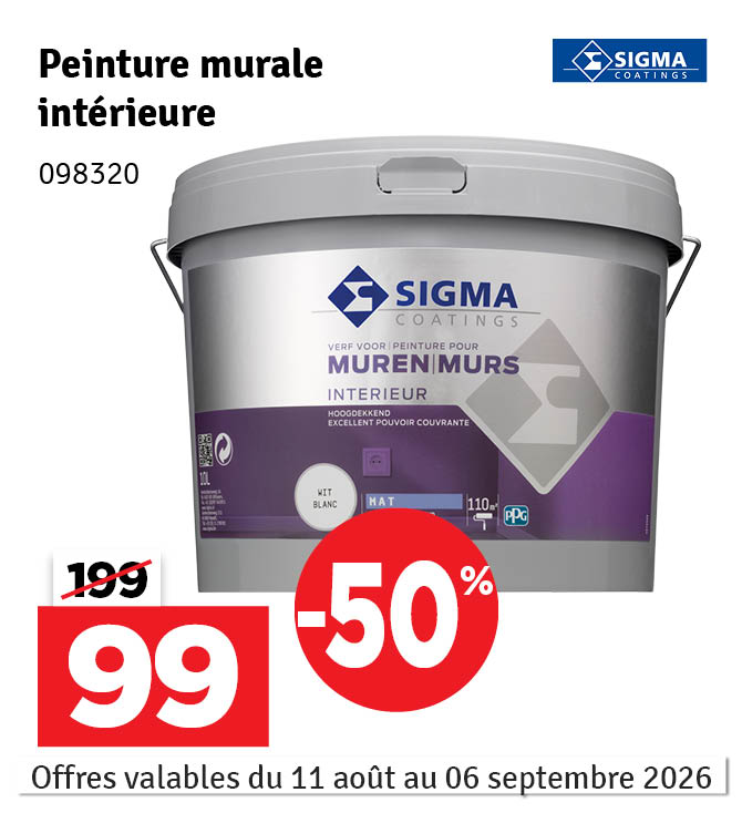Peinture pour murs et plafonds Intérieur blanc mat 10 L SIGMA